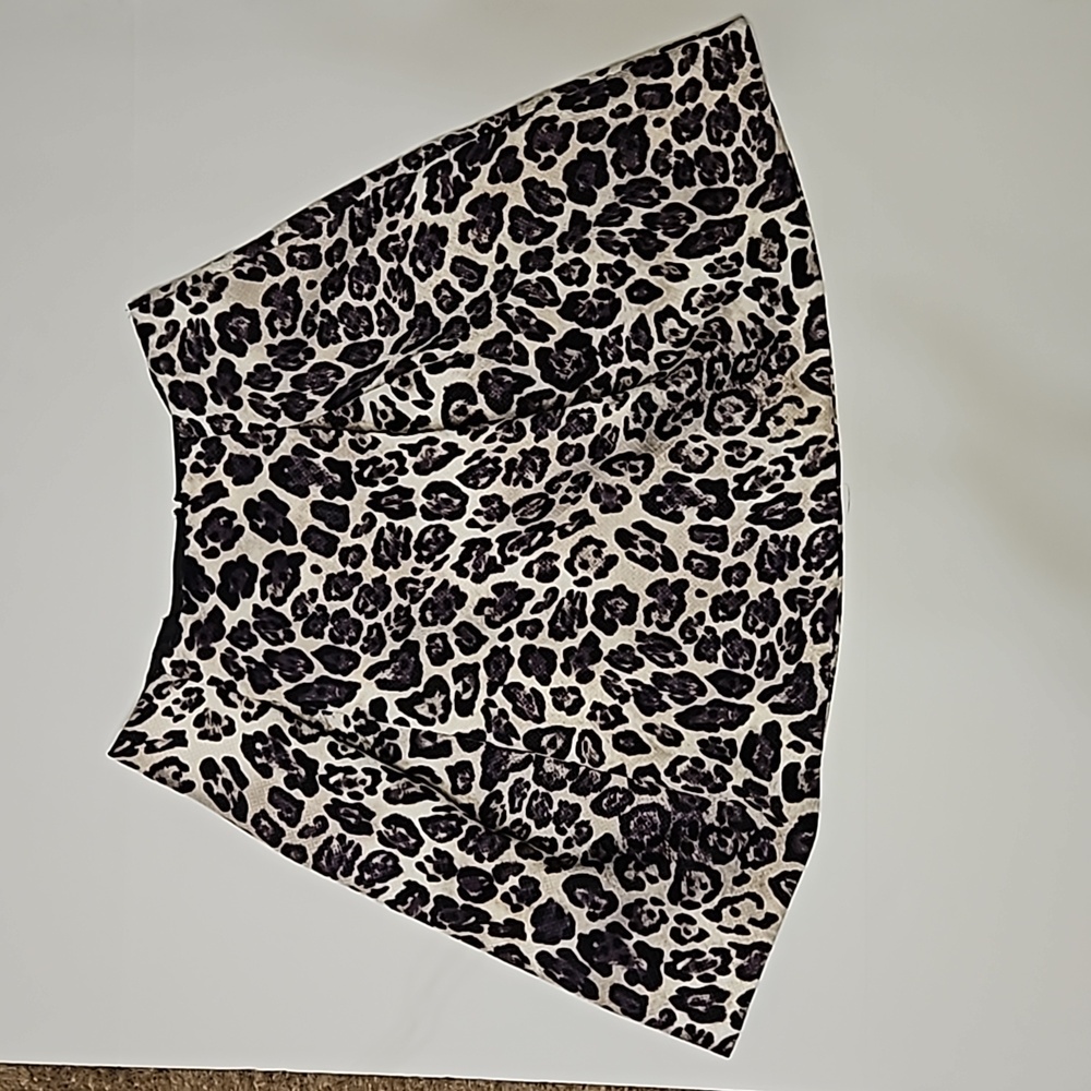 Roz & Ali Womens Purple Cream Leopard Print Pencil Skirt Pleated Pockets Sz 12